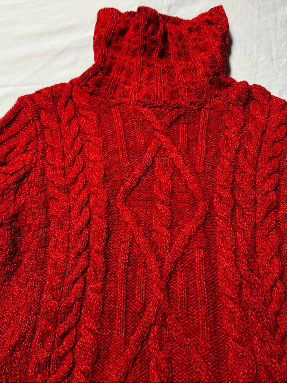 Red Cable Knit Turtleneck Sweater Inis Crafts Women Ireland - Picture 3 of 5